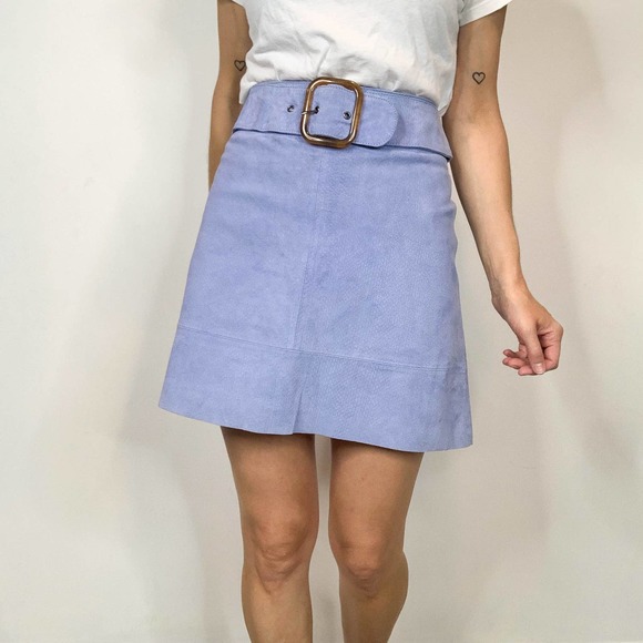 Anthropologie Dresses & Skirts - ANTHROPOLOGIE suede mini skirt belted periwinkle pastelcore fairycore